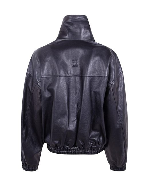 Magda Butrym Black Leather Aviator Jacket