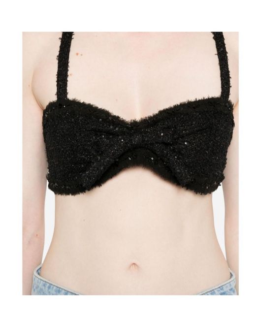 Alessandra Rich Black Sequin-Embellished Bow Top