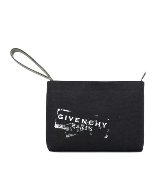 Givenchy Black Paris Logo Printed Zipped Pouch for men