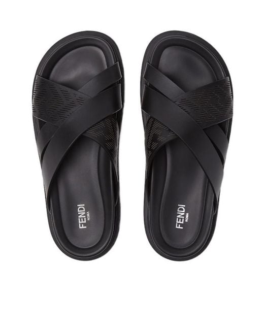 Fendi Brown Crossover Slip-On Slides for men