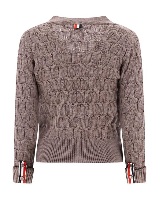 Thom Browne Brown Crisscross Cable Knit V-Neck Cardigan