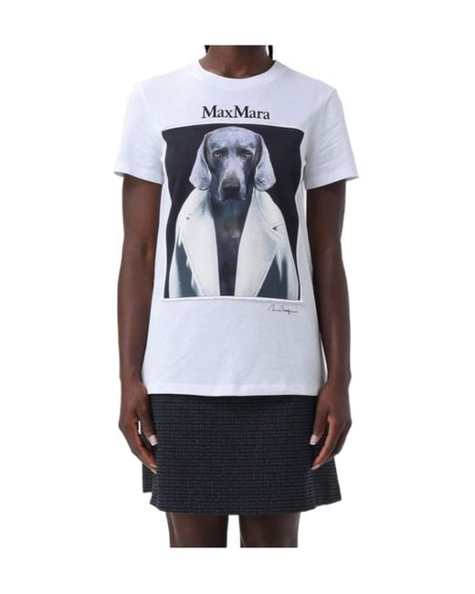 Max Mara White Cipria Graphic Printed Crewneck T-Shirt