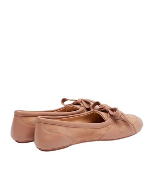Gianvito Rossi Pink Leather-Trimmed Suede Ballet Flats