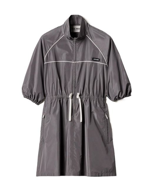 Miu Miu Gray Short-Sleeved Drawstring Zip-Up Dress