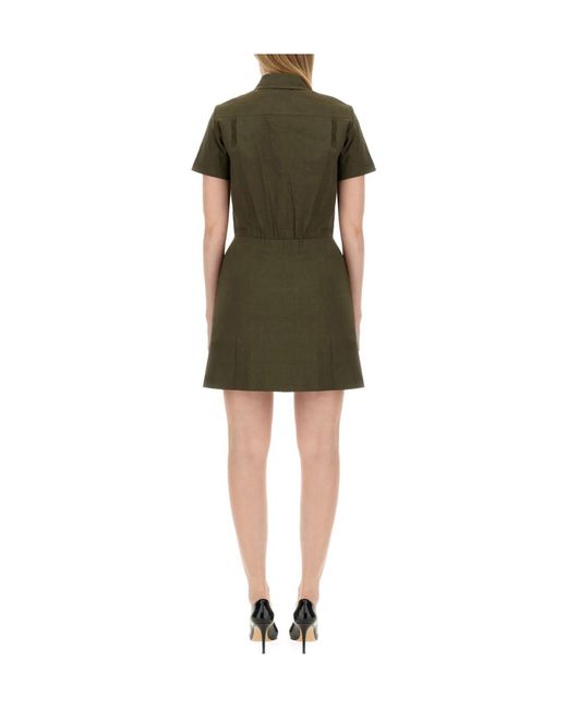 Theory Green Short-Sleeved Button-Up Mini Dress