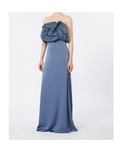 Max Mara Blue Strapless Ruffled-Bodice Maxi Dress