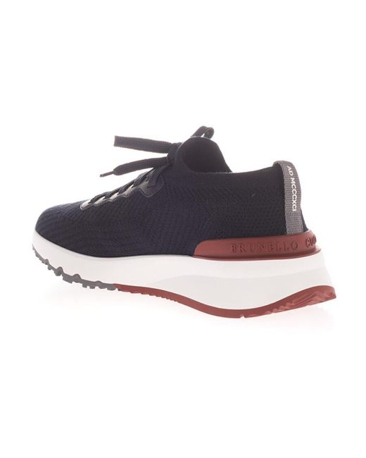 Brunello Cucinelli Blue Knitted Lace-Up Sneakers for men
