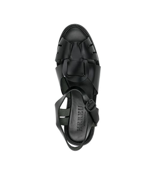 Hereu Black Hollowed-Out Flat Sandals