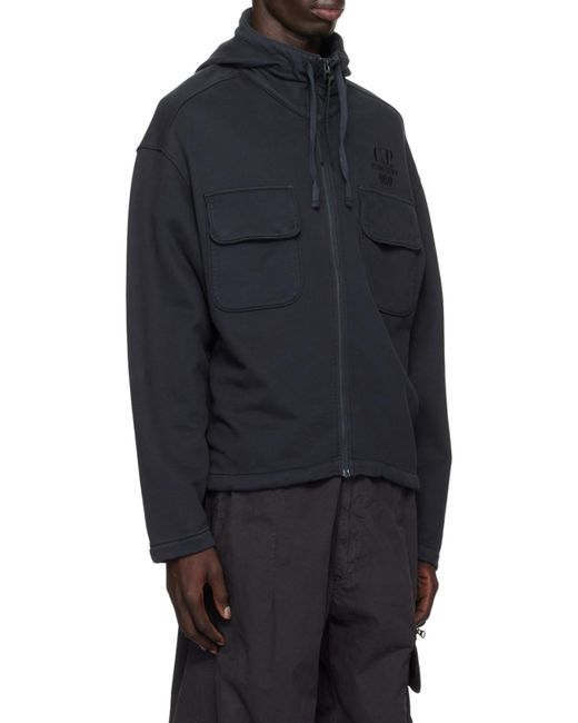 C P Company Black Zip Front Hoodie Coat for men