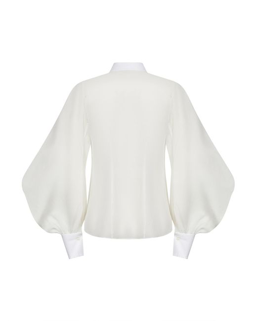 Brunello Cucinelli White Puff-Sleeved Panelled Shirt