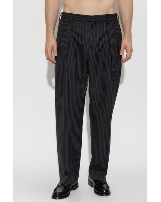 Paul Smith Black Pleated Pinstripe Pants for men