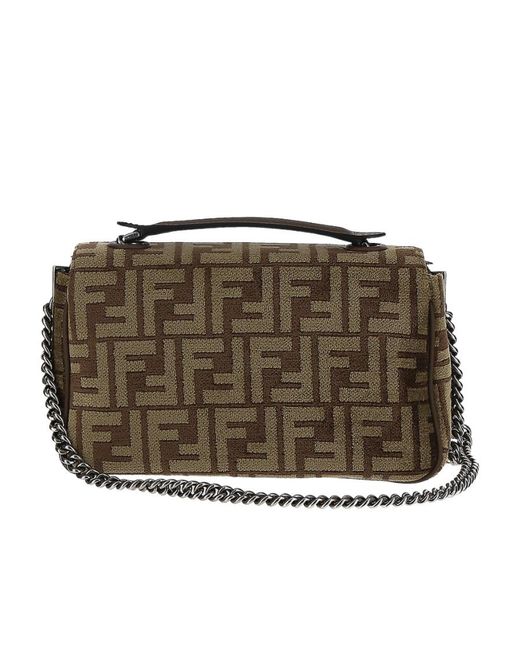 Fendi Brown Baguette Monogram Jacquard Midi Shoulder Bag