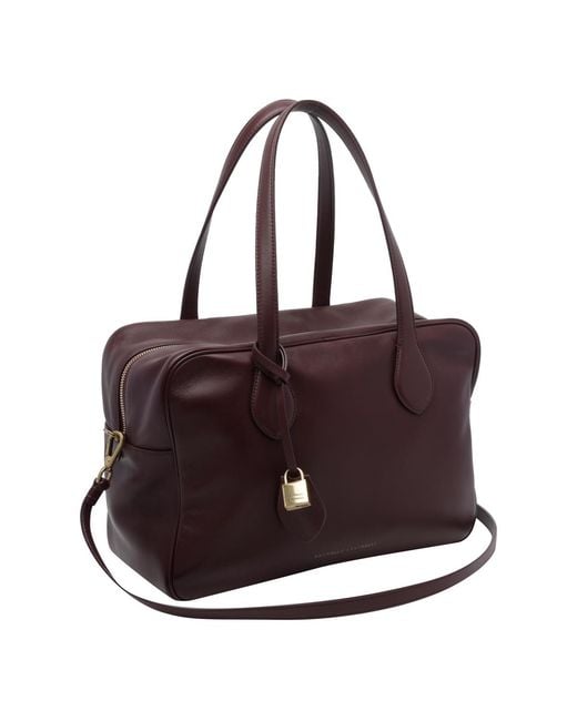 Brunello Cucinelli Purple Ruby Padlock Tote Bag