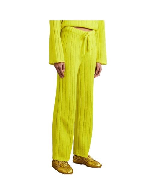 The Elder Statesman Yellow Ribbed Cashmere And Cotton-Blend Wide-Leg Pants