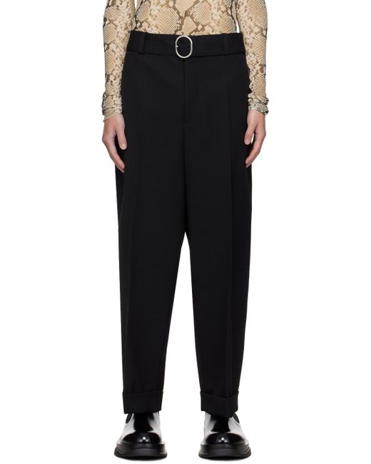 Jil Sander Black Straight-Leg Pleat-Detailed Belted Trousers for men