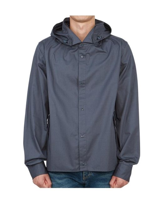 C P Company Blue Hooded Cotton Shirt Jacket for men