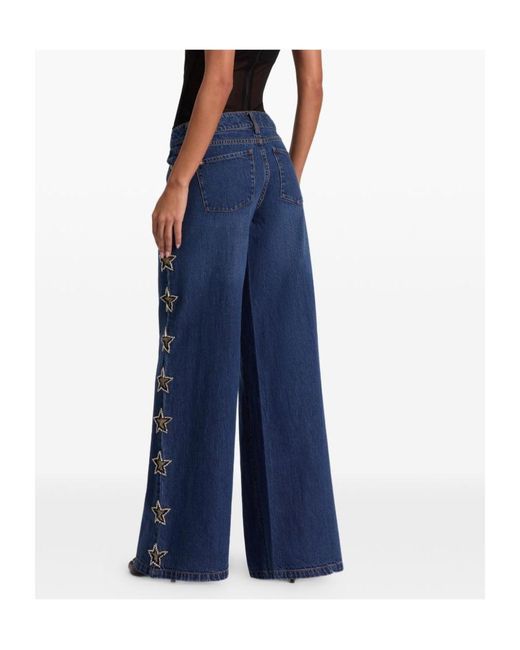 Alice + Olivia Blue Amazing Embellished Low-Rise Baggy Jeans