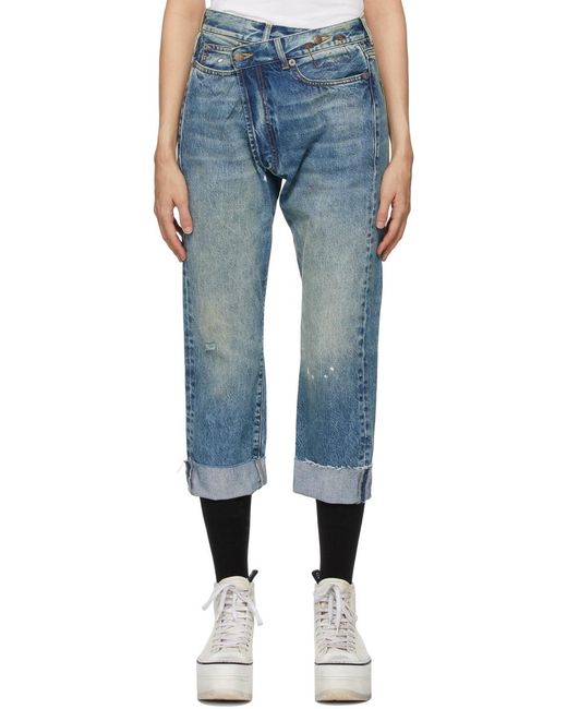 R13 Blue Crossover Cropped Jeans