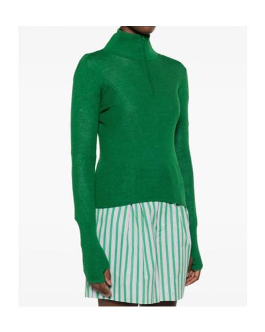Frankie Shop Green Long-Sleeve Zip-Up Sweater