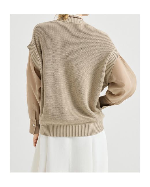 Brunello Cucinelli Natural Striped Trim Knitted Cardigan