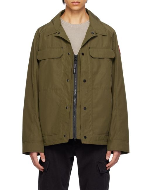 Canada Goose Green Burnaby Logo Patch Buttoned Jacket for men
