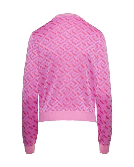 Versace Pink La Greca Monogram Button-Up Cardigan