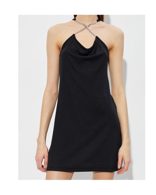 M I S B H V Black Chain-Detail Halterneck Dress