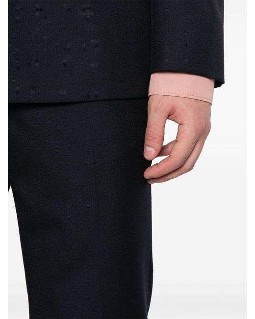Dries Van Noten Blue Long-Sleeved Coat Belt Ring Trousers Suit for men