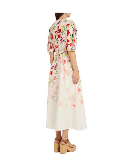 Gabriela Hearst White Belted Floral-Print Linen Midi Dress