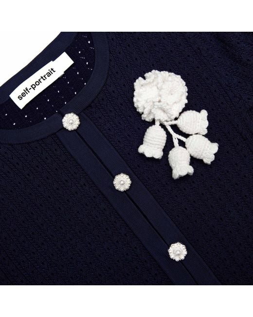Self-Portrait Blue Knit Crochet Flower Mini Dress