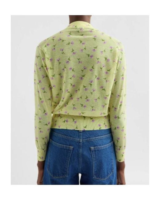 Jil Sander Green Floral V-Neck Cardigan