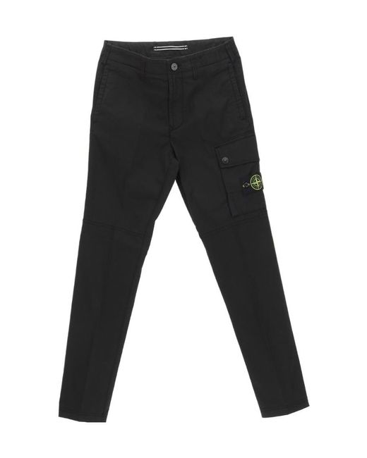 Stone Island Black Compass-Patch Cargo Trousers for men