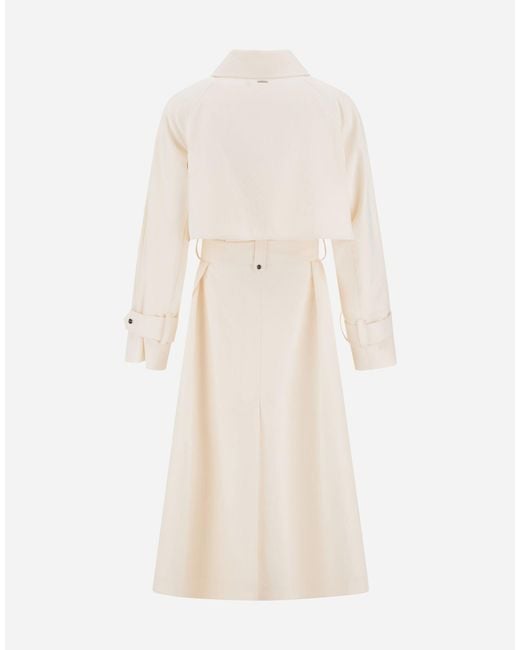Herno White Long-Sleeved Belted Trench Coat