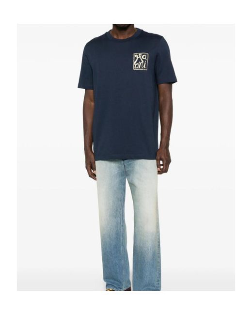 Marni Blue Short Sleeved Crew-Neck T-Shirt for men