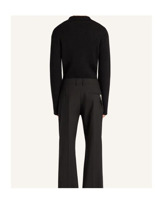 Courreges Black Ribbed-Knit Polo Sweater for men