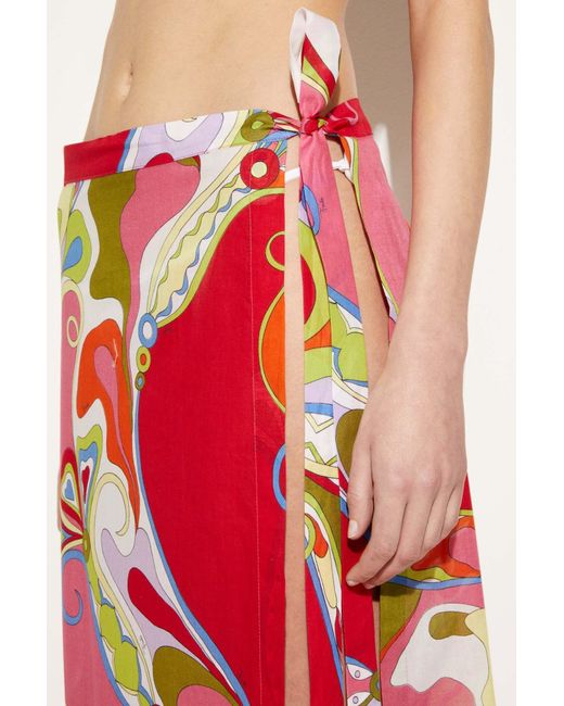 Emilio Pucci Red Orchidee-Print Wrap Skirt