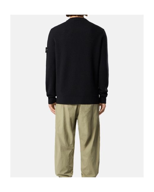 Stone Island Blue Logo-Patch Ribbed-Trim Sweater for men