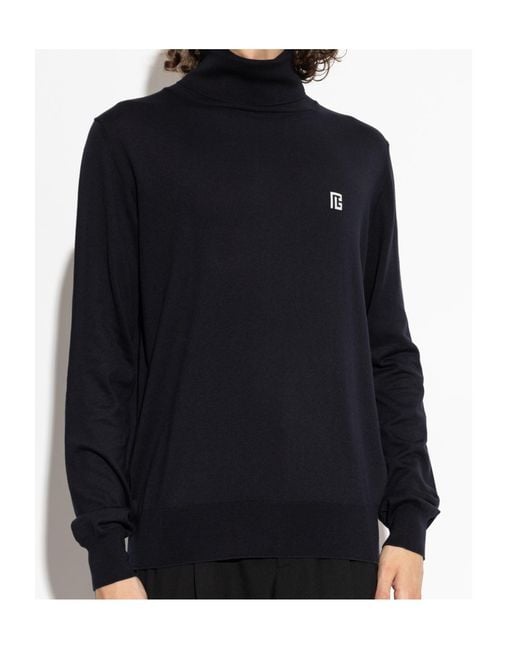 Balmain Blue Logo Turtleneck Knitted Sweater for men