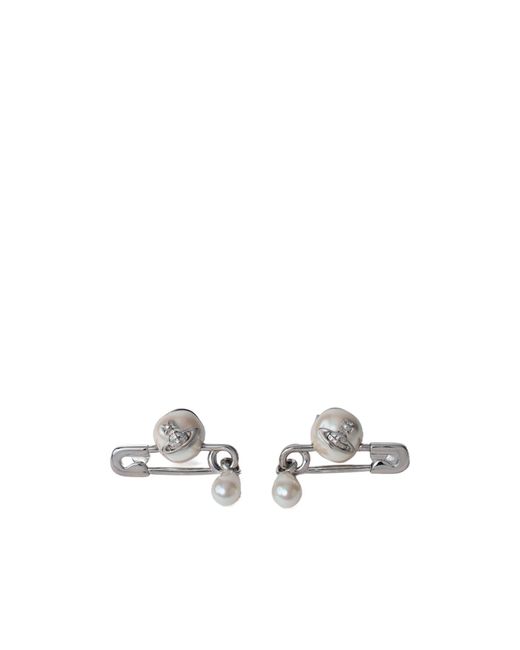 Vivienne Westwood White Claude Small Stud Embellished Earrings