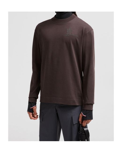 Moncler Brown Grenoble Logo Detailed Long-Sleeved T-Shirt for men