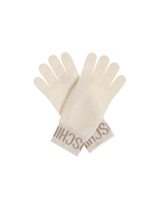 Moschino White Logo Lurex Knitted Gloves for men