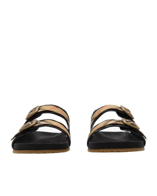 Burberry Black Urchin Check Buckle Flat Sandals for men