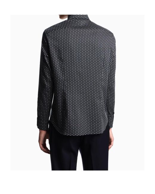 Emporio Armani Blue Printed-Pattern Stretch Shirt for men