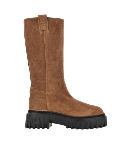Hogan Brown Lug-Sole Side Zipped Boots
