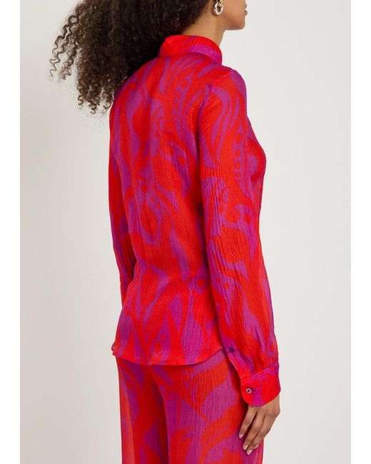 Dries Van Noten Red Cloudy Printed Silk Shirt