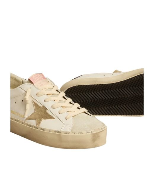 Golden Goose Deluxe Brand Natural Hi Star With Platinum Metallic Leather Star And Glitter Heel Tab