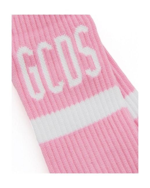 Gcds Pink Logo Knitted Socks