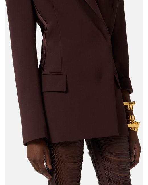 Elisabetta Franchi Brown Satin Lapels Double-Breasted Jacket