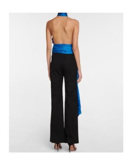 Alexandre Vauthier Blue Silk Charmeuse Tie-Neck Top
