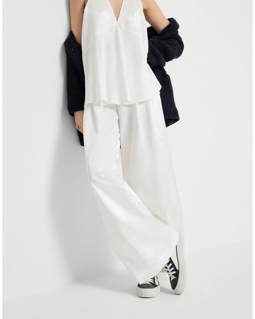 Brunello Cucinelli White Pleated Palazxzo Pants
